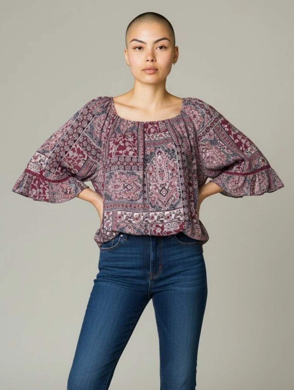Westport Floral Smocked Top in Mauve and Pink